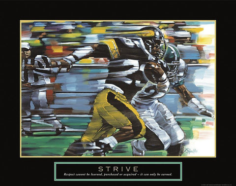 Strive - Football White Modern Wood Framed Art Print with Double Matting by Frontline