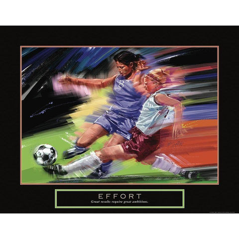 Effort - Girl Soccer Gold Ornate Wood Framed Art Print with Double Matting by Frontline