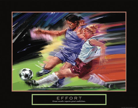 Effort - Girl Soccer White Modern Wood Framed Art Print with Double Matting by Frontline