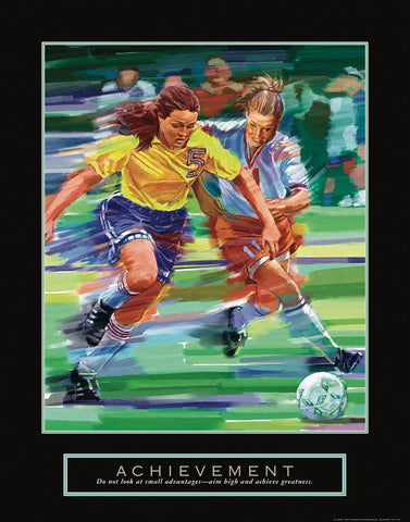 Achievement - Girl Soccer Black Ornate Wood Framed Art Print with Double Matting by Frontline