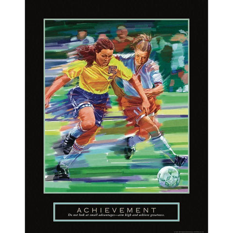 Achievement - Girl Soccer Black Modern Wood Framed Art Print with Double Matting by Frontline