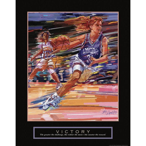 Victory - Girls Basketball Gold Ornate Wood Framed Art Print with Double Matting by Frontline