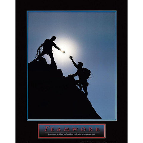 Teamwork - Climbers Black Modern Wood Framed Art Print with Double Matting by Unknown