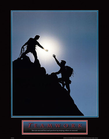 Teamwork - Climbers White Modern Wood Framed Art Print with Double Matting by Unknown