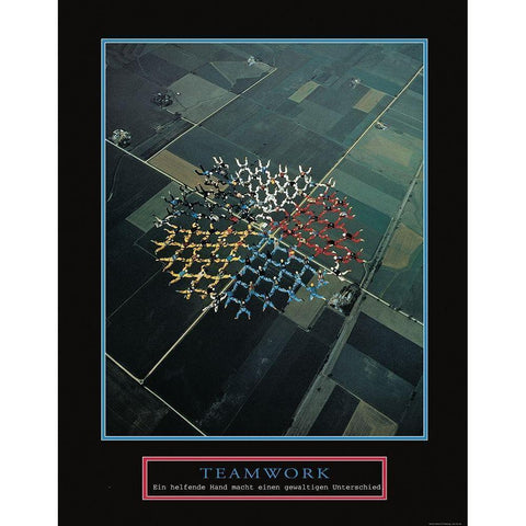 Teamwork - Skydivers Black Modern Wood Framed Art Print with Double Matting by Frontline