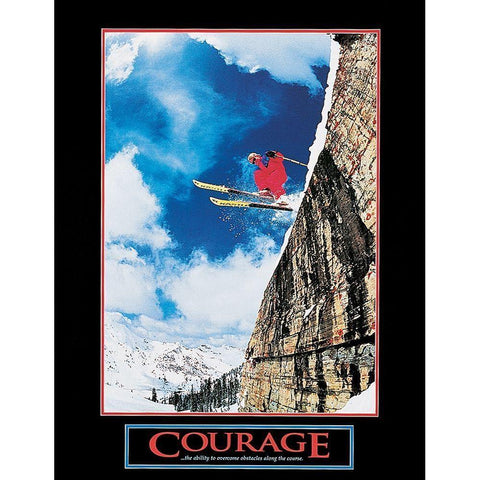 Ski - Courage Black Modern Wood Framed Art Print with Double Matting by Unknown