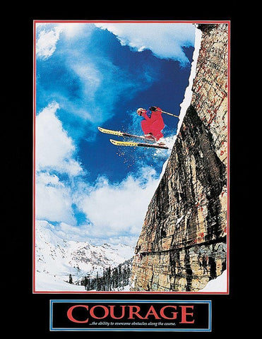 Ski - Courage White Modern Wood Framed Art Print with Double Matting by Unknown