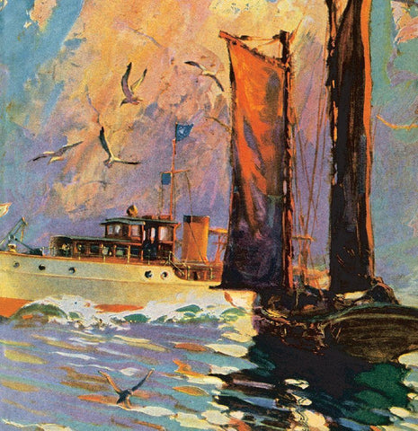 Motor Boating II White Modern Wood Framed Art Print with Double Matting by Unknown