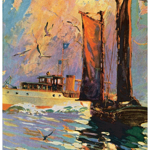 Motor Boating II White Modern Wood Framed Art Print by Unknown