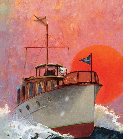 Motor Boating I Black Ornate Wood Framed Art Print with Double Matting by Unknown