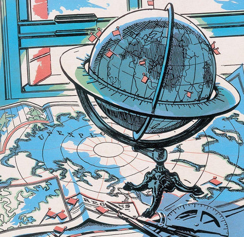 Globe Master White Modern Wood Framed Art Print with Double Matting by Unknown