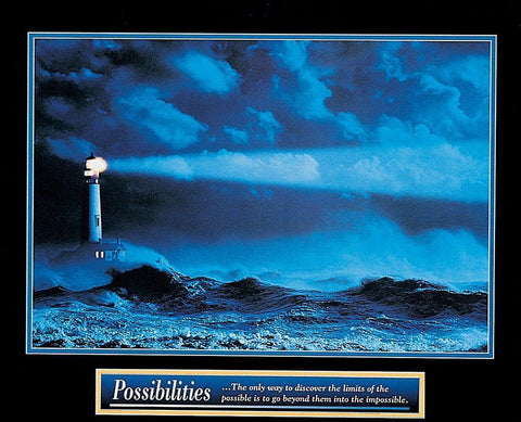 Lighthouse - Possibilities White Modern Wood Framed Art Print with Double Matting by Unknown