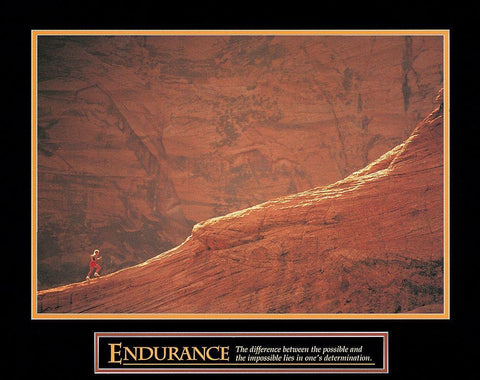 Endurance - Red Rocks Climb White Modern Wood Framed Art Print with Double Matting by Unknown