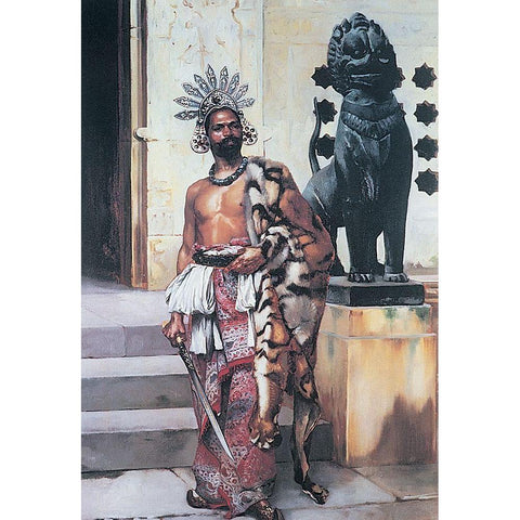 Warrior II Black Modern Wood Framed Art Print with Double Matting by Unknown