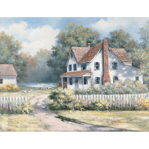 Farm House Black Modern Wood Framed Art Print with Double Matting by Unknown