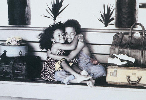 Two Kids II Black Ornate Wood Framed Art Print with Double Matting by Unknown