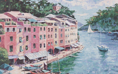 Pink Houses I White Modern Wood Framed Art Print with Double Matting by Unknown