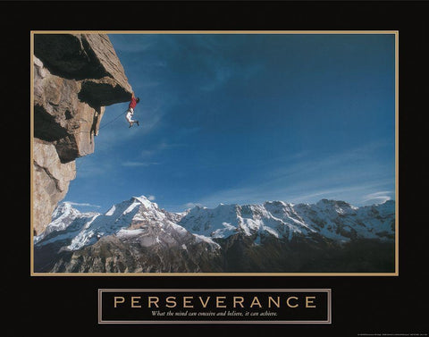 Perseverance - Cliffhanger Black Ornate Wood Framed Art Print with Double Matting by Frontline