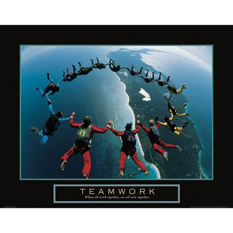 Teamwork - Skydivers White Modern Wood Framed Art Print by Frontline