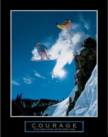 Courage - Snowboarders White Modern Wood Framed Art Print with Double Matting by Frontline