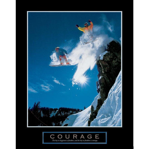 Courage - Snowboarders White Modern Wood Framed Art Print by Frontline