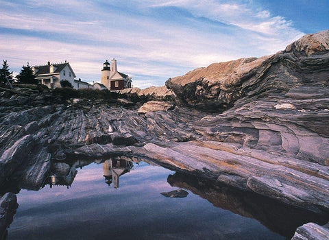 Lighthouse Reflections Black Ornate Wood Framed Art Print with Double Matting by Unknown