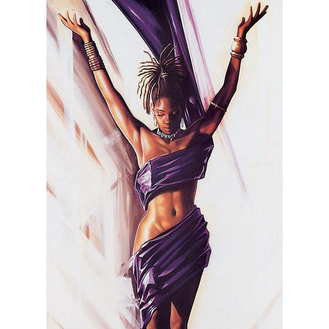 Purple Lady Black Modern Wood Framed Art Print with Double Matting by Unknown