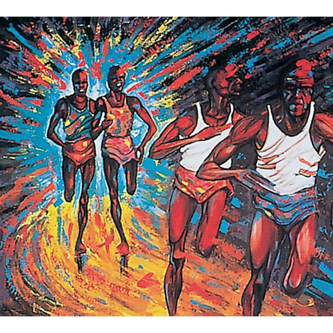 Run, Run, Run Black Modern Wood Framed Art Print with Double Matting by Unknown