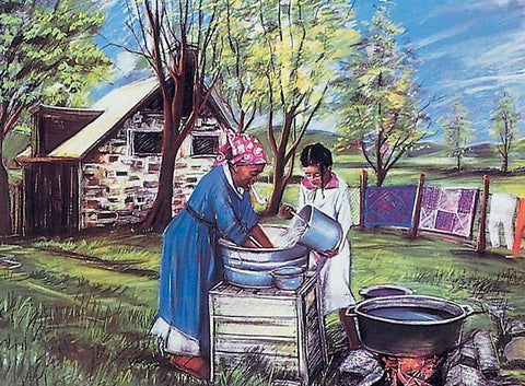 Laundry Day Black Ornate Wood Framed Art Print with Double Matting by Unknown