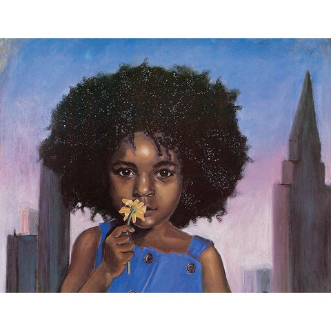 Girl and Flower Black Modern Wood Framed Art Print with Double Matting by Unknown