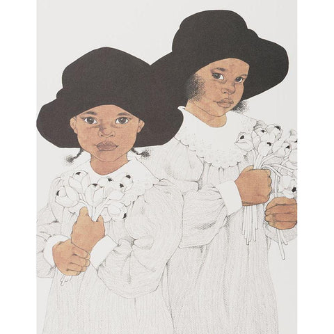 Sisters Black Modern Wood Framed Art Print with Double Matting by Unknown