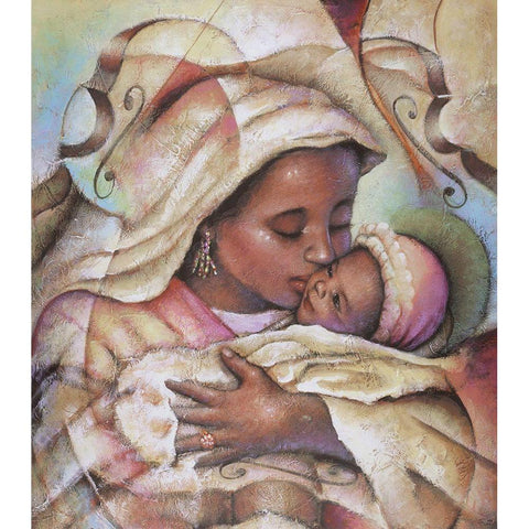 Mother and Child Gold Ornate Wood Framed Art Print with Double Matting by Unknown