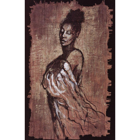 Woman and Towel Black Modern Wood Framed Art Print with Double Matting by Unknown