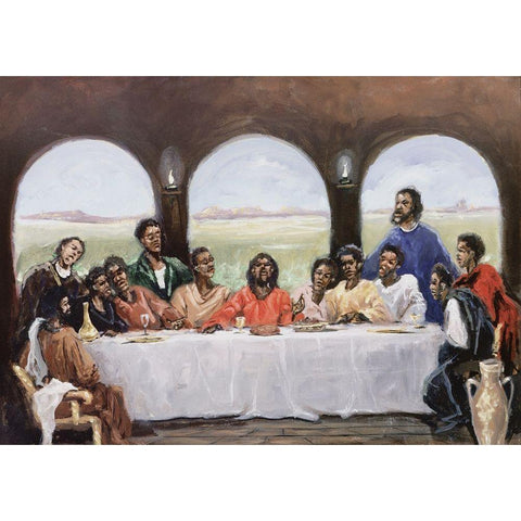 Black Last Supper White Modern Wood Framed Art Print by Unknown