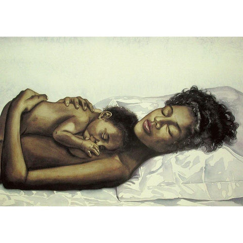 Mother and Child Black Modern Wood Framed Art Print with Double Matting by Unknown