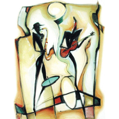 Sax and Strings Black Modern Wood Framed Art Print with Double Matting by Unknown