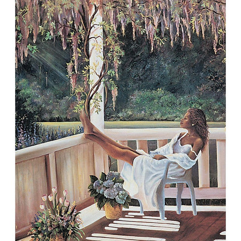 Relaxing on the Porch Gold Ornate Wood Framed Art Print with Double Matting by Unknown