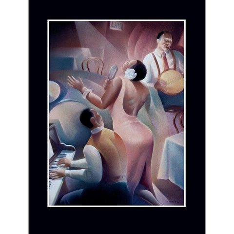 Lady Singing Blues Black Modern Wood Framed Art Print with Double Matting by Unknown