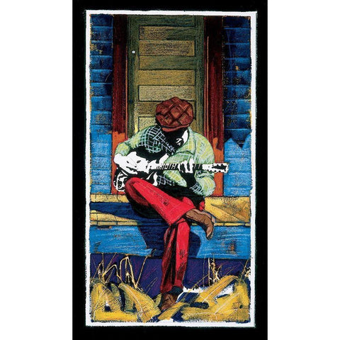 Guitar Man Gold Ornate Wood Framed Art Print with Double Matting by Unknown