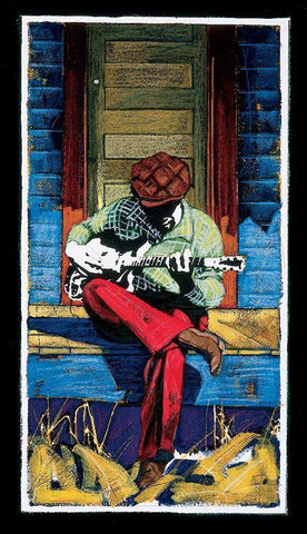 Guitar Man Black Ornate Wood Framed Art Print with Double Matting by Unknown