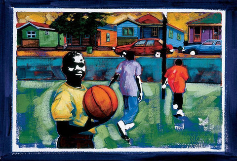 Pickup Basketball White Modern Wood Framed Art Print with Double Matting by Unknown