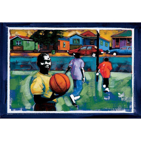 Pickup Basketball Black Modern Wood Framed Art Print with Double Matting by Unknown