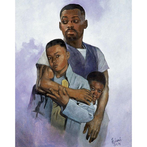 Father and Sons Black Modern Wood Framed Art Print by Unknown