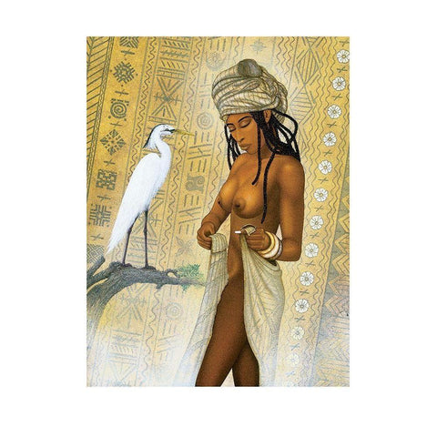 Nubian Princess and Heron White Modern Wood Framed Art Print by Unknown