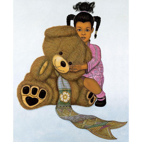 Girl and Teddy Bear Black Modern Wood Framed Art Print with Double Matting by Unknown