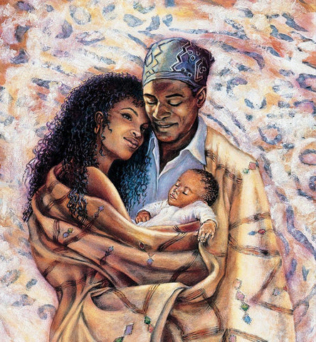 Happy Family White Modern Wood Framed Art Print with Double Matting by Unknown