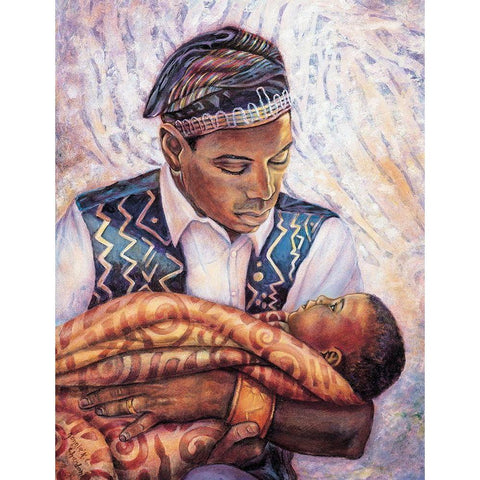 Father and Infant Black Modern Wood Framed Art Print with Double Matting by Unknown