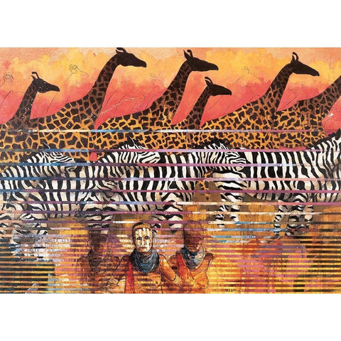 Giraffes Extreme Black Modern Wood Framed Art Print by Unknown