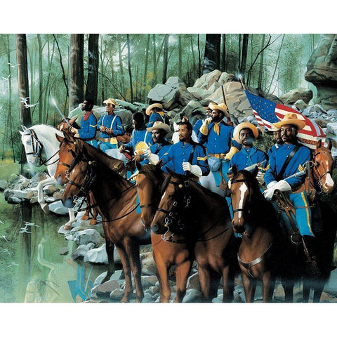 Cavalry Black Modern Wood Framed Art Print with Double Matting by Unknown
