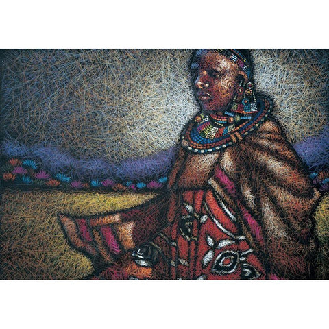 Nubian Lady Sitting Black Modern Wood Framed Art Print with Double Matting by Unknown